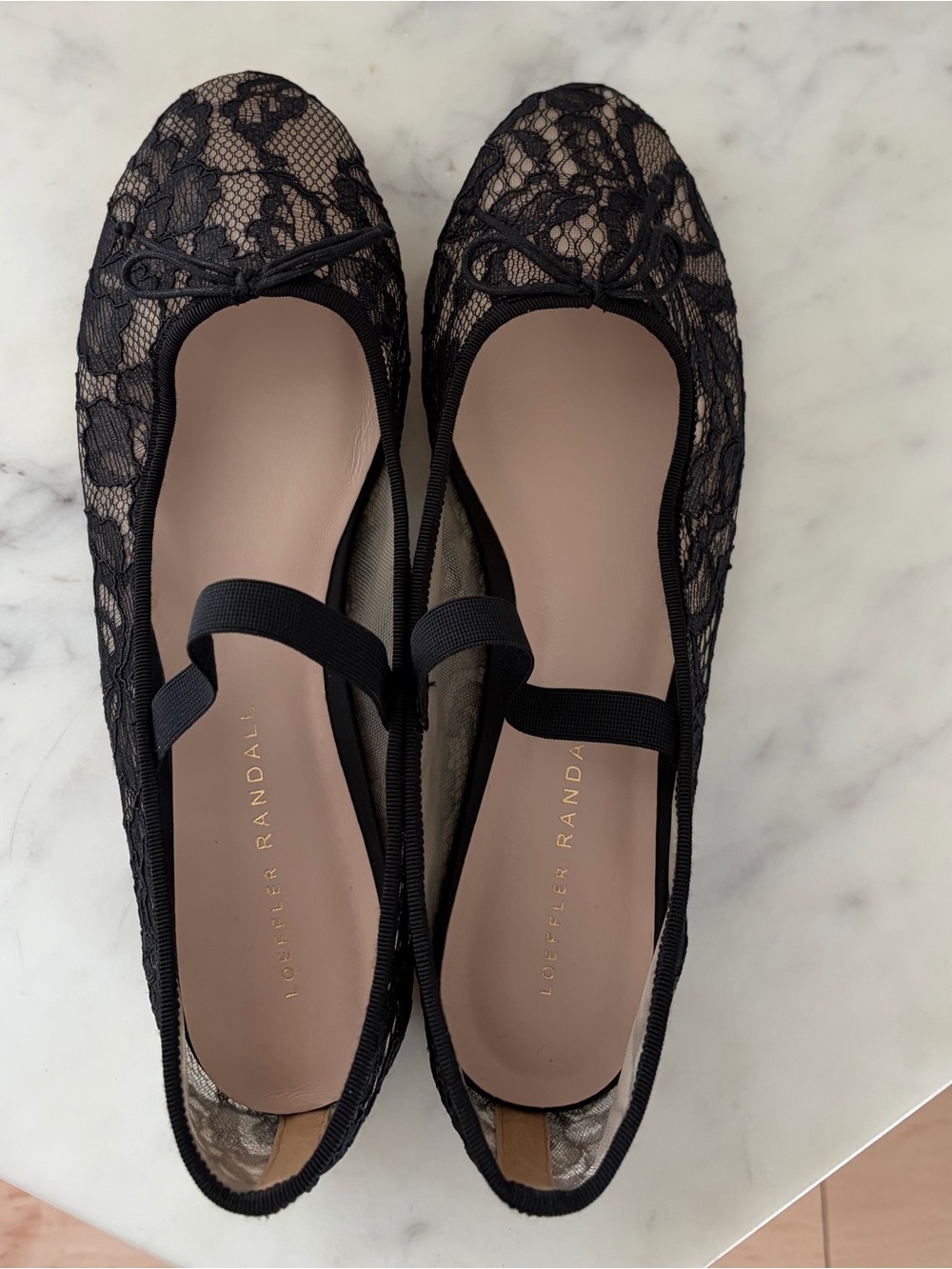 Loeffler Randall Black Lace Ballet Flats with Elastic Strap